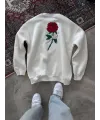 ERKEK 3 iplik Pamuklu Bisiklet Yaka Ön Ve Arka Baskılı SweatShirt -  Beyaz