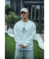 Erkek 3 iplik pamuklu Bisiklet Yaka Ön Ve Arka Baskılı SweatShirt - Beyaz
