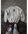 ERKEK 3 iplik Pamuklu Bisiklet Yaka Ön Ve Arka Baskılı SweatShirt -  Beyaz