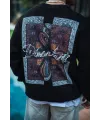 Erkek 3 iplik pamuklu Bisiklet Yaka Ön ve Arka Baskılı SweatShirt - Siyah