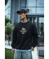 Erkek 3 iplik pamuklu Bisiklet Yaka Ön Ve Arka Baskılı SweatShirt - Siyah