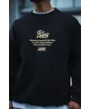 Erkek 3 iplik pamuklu Bisiklet Yaka Ön Ve Arka Baskılı SweatShirt - Siyah