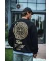 Erkek 3 iplik pamuklu Bisiklet Yaka Ön Ve Arka Baskılı SweatShirt - Siyah