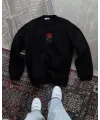 ERKEK 3 iplik Pamuklu Bisiklet Yaka Ön Ve Arka Baskılı SweatShirt - Siyah