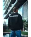 Erkek 3 iplik Pamuklu Bisiklet Yaka Oversize Baskılı SweatShirt - Siyah