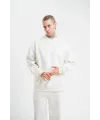ERKEK 3 İplik Pamuklu Bisiklet Yaka Yıkamalı SweatShirt - Beyaz