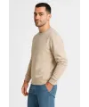 Erkek 3 İplik Pamuklu Düz Bisiklet Yaka SweatShirt - Bej