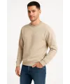 Erkek 3 İplik Pamuklu Düz Bisiklet Yaka SweatShirt - Bej