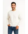 Erkek 3 İplik Pamuklu Düz Bisiklet Yaka SweatShirt - Beyaz