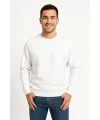 Erkek 3 İplik Pamuklu Düz Bisiklet Yaka SweatShirt - Beyaz
