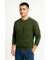 Erkek 3 İplik Pamuklu Düz Bisiklet Yaka SweatShirt - Haki