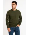 Erkek 3 İplik Pamuklu Düz Bisiklet Yaka SweatShirt - Haki