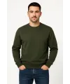 Erkek 3 İplik Pamuklu Düz Bisiklet Yaka SweatShirt - Haki