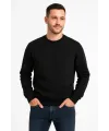 Erkek 3 İplik Pamuklu Düz Bisiklet Yaka SweatShirt - Siyah