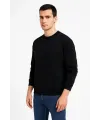 Erkek 3 İplik Pamuklu Düz Bisiklet Yaka SweatShirt - Siyah
