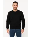 Erkek 3 İplik Pamuklu Düz Bisiklet Yaka SweatShirt - Siyah