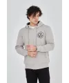 Erkek 3 İplik Pamuklu Fermuarlı Kapüşonlu Kanguru Cepli Baskılı Hoodie Hırka Sweatshirt - Boyalı Gri