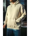 Erkek 3 İplik Pamuklu Kapüşonlu Basic SweatShirt Hoodie - Bej