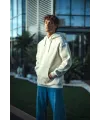 Erkek 3 İplik Pamuklu Kapüşonlu Basic SweatShirt Hoodie - Beyaz