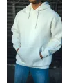 Erkek 3 İplik Pamuklu Kapüşonlu Basic SweatShirt Hoodie - Beyaz