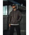 Erkek 3 İplik Pamuklu Kapüşonlu Basic SweatShirt Hoodie - Füme