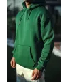 Erkek 3 İplik Pamuklu Kapüşonlu Basic SweatShirt Hoodie - Haki
