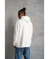 Erkek 3 İplik Pamuklu Kapüşonlu Baskılı Cepli Oversize Sweatshirt Hoodie - Beyaz