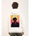 Erkek 3 İplik Pamuklu Kapüşonlu Baskılı Cepli Oversize Sweatshirt Hoodie - Beyaz