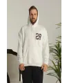 Erkek 3 İplik Pamuklu Kapüşonlu Baskılı Cepli Oversize Sweatshirt Hoodie - Beyaz