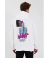 Erkek 3 İplik Pamuklu Kapüşonlu Baskılı Cepli Oversize Sweatshirt Hoodie - Beyaz