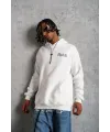 Erkek 3 İplik Pamuklu Kapüşonlu Baskılı Cepli Oversize Sweatshirt Hoodie - Beyaz