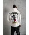 Erkek 3 İplik Pamuklu Kapüşonlu Baskılı Cepli Oversize Sweatshirt Hoodie - Beyaz