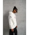 Erkek 3 İplik Pamuklu Kapüşonlu Baskılı Cepli Oversize Sweatshirt Hoodie - Beyaz