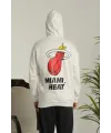 Erkek 3 İplik Pamuklu Kapüşonlu Baskılı Cepli Oversize Sweatshirt Hoodie - Beyaz