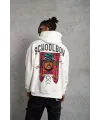 Erkek 3 İplik Pamuklu Kapüşonlu Baskılı Cepli Oversize Sweatshirt Hoodie - Beyaz