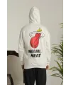 Erkek 3 İplik Pamuklu Kapüşonlu Baskılı Cepli Oversize Sweatshirt Hoodie - Beyaz