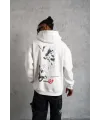 Erkek 3 İplik Pamuklu Kapüşonlu Baskılı Cepli Oversize Sweatshirt Hoodie - Beyaz