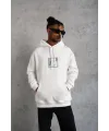 Erkek 3 İplik Pamuklu Kapüşonlu Baskılı Cepli Oversize Sweatshirt Hoodie - Beyaz