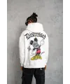 Erkek 3 İplik Pamuklu Kapüşonlu Baskılı Cepli Oversize Sweatshirt Hoodie - Beyaz