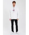 Erkek 3 İplik Pamuklu Kapüşonlu Baskılı Cepli Oversize Sweatshirt Hoodie - Beyaz