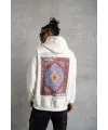 Erkek 3 İplik Pamuklu Kapüşonlu Baskılı Cepli Oversize Sweatshirt Hoodie - Beyaz