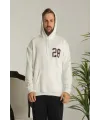 Erkek 3 İplik Pamuklu Kapüşonlu Baskılı Cepli Oversize Sweatshirt Hoodie - Beyaz