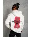Erkek 3 İplik Pamuklu Kapüşonlu Baskılı Cepli Oversize Sweatshirt Hoodie - Beyaz