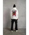 Erkek 3 İplik Pamuklu Kapüşonlu Baskılı Cepli Oversize Sweatshirt Hoodie - Beyaz