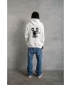 Erkek 3 İplik Pamuklu Kapüşonlu Baskılı Cepli Oversize Sweatshirt Hoodie - Beyaz