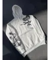 Erkek 3 İplik Pamuklu Kapüşonlu Baskılı Cepli Oversize Sweatshirt Hoodie - Beyaz