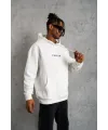 Erkek 3 İplik Pamuklu Kapüşonlu Baskılı Cepli Oversize Sweatshirt Hoodie - Beyaz