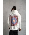 Erkek 3 İplik Pamuklu Kapüşonlu Baskılı Cepli Oversize Sweatshirt Hoodie - Beyaz