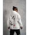 Erkek 3 İplik Pamuklu Kapüşonlu Baskılı Cepli Oversize Sweatshirt Hoodie - Beyaz