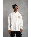 Erkek 3 İplik Pamuklu Kapüşonlu Baskılı Cepli Oversize Sweatshirt Hoodie - Beyaz